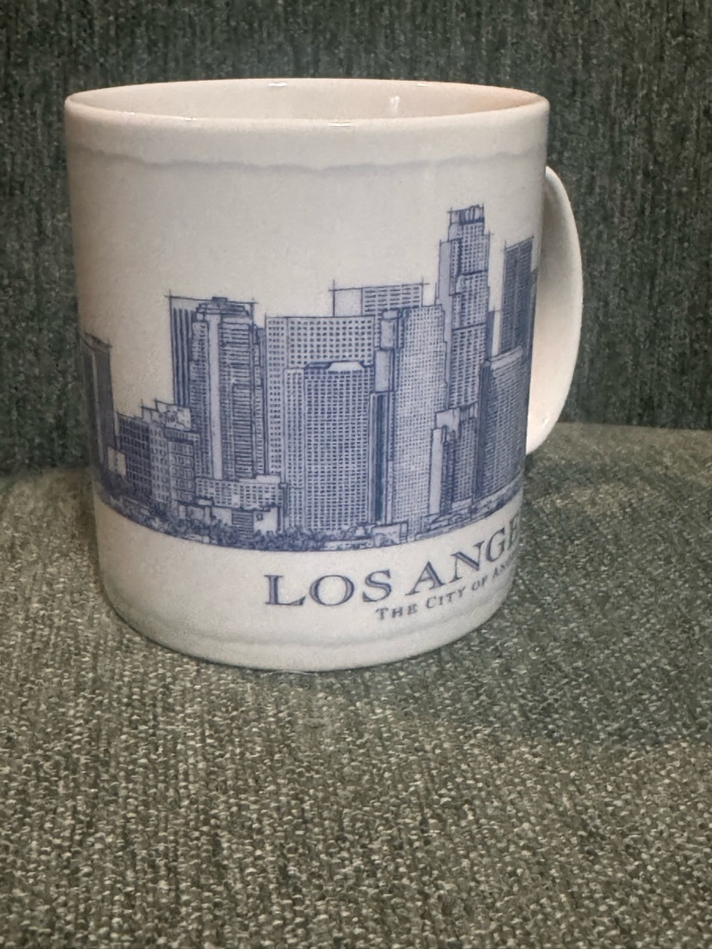 Starbucks White Ceramic Mug with Blue Skyline Design